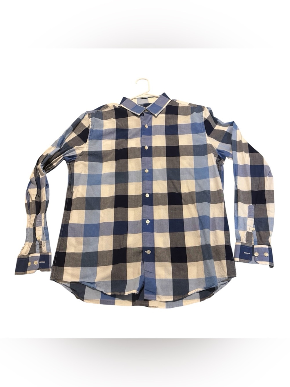Express Blue and White Buffalo Check Button-Down Shirt